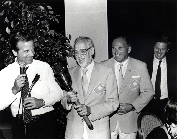 Peter Ueberroth, David Wolper, John Argue and Harry Usher at the '84 Opening Ceremony after-party